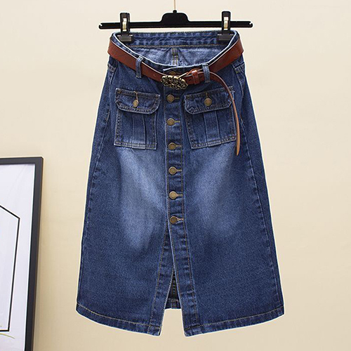  앞포켓 버튼 데님 스커트