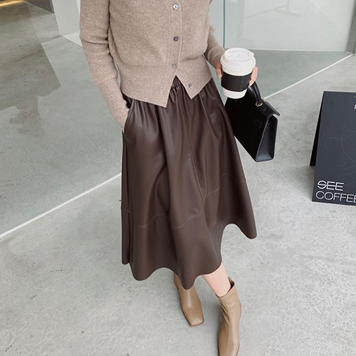 ◈[당일발송] 레더 A라인 미디 스커트