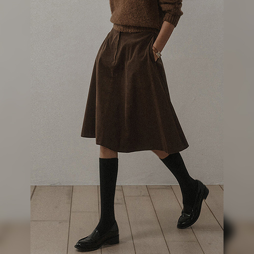 코듀로이 A라인 미디 스커트