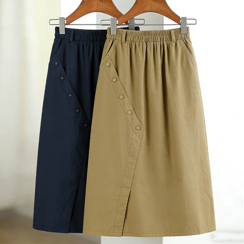 사선 버튼 컷팅 포인트 밴딩 스커트