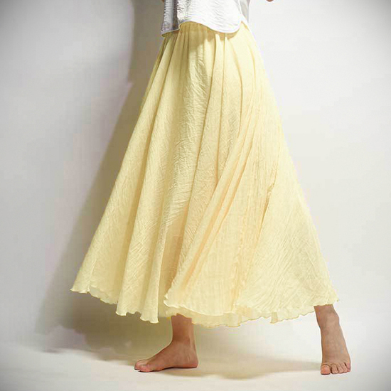 맥시 코튼 혼방 스커트