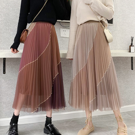 [재입고] 밴딩 배색 샤 스커트