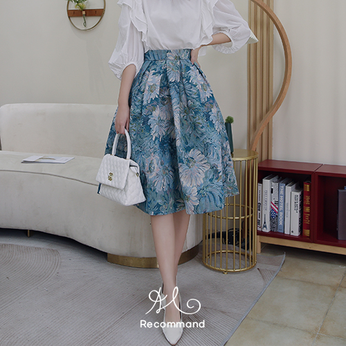 ◈[당일발송] 플라워 볼륨 플레어 스커트