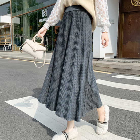 [재입고] 스퀘어 짜임 니트 밴딩 스커트