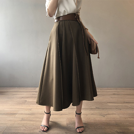 ◈[당일발송] 핑줄 디테일 플레어 스커트 