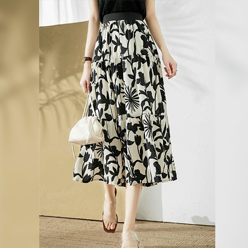 밴딩 플라워 절개 스커트