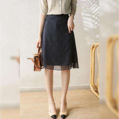 ◈[당일발송] 쉬폰 스퀘어패턴 플레어 스커트