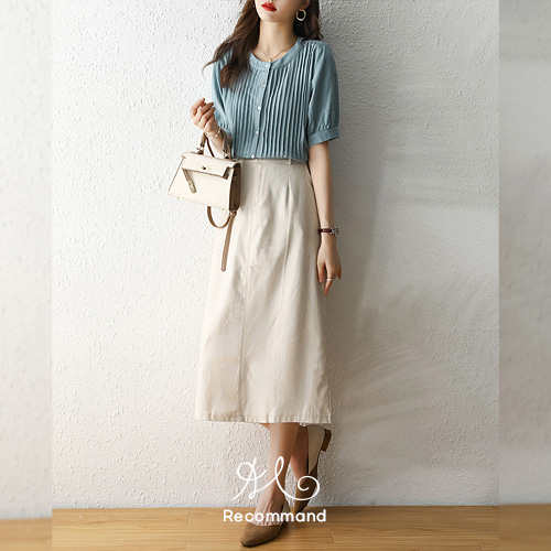 ◈[당일발송] [재입고] 코튼 린넨 밴딩 미디 스커트