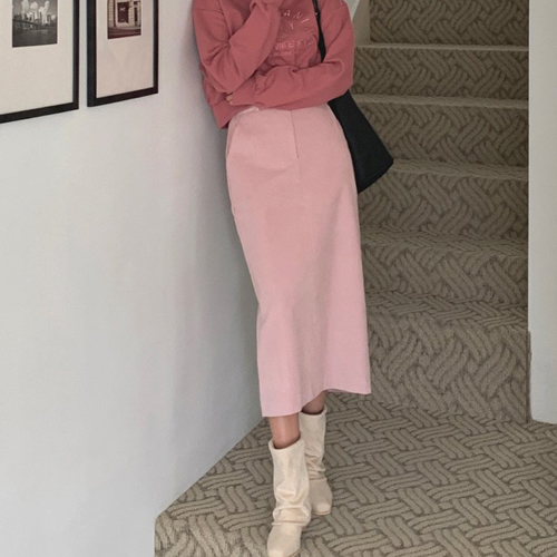  코튼 코듀로이 뒷트임 롱 스커트#