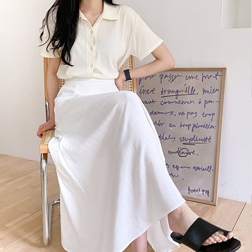 심플 뒷밴딩 플레어 롱 스커트