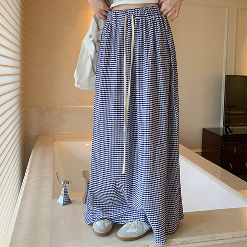 ◈[당일발송] 체크 밴딩 롱 스커트