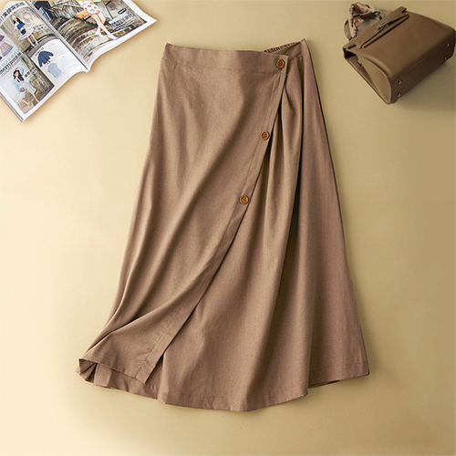 ◈[당일발송] .사선 버튼 뒷밴딩 A라인 스커트