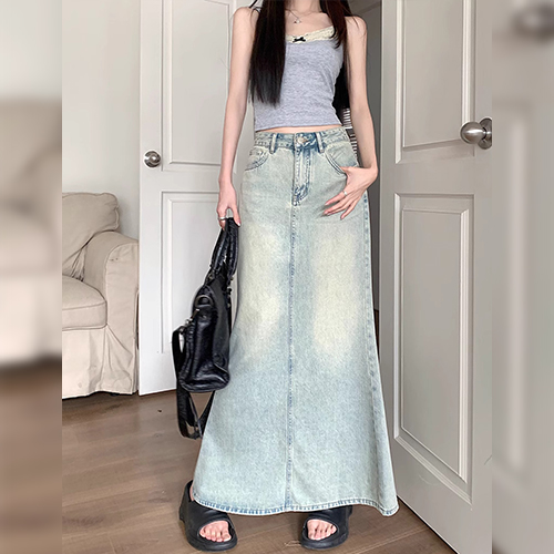 ◈[당일발송] 빈티지 워싱 트임 데님 스커트