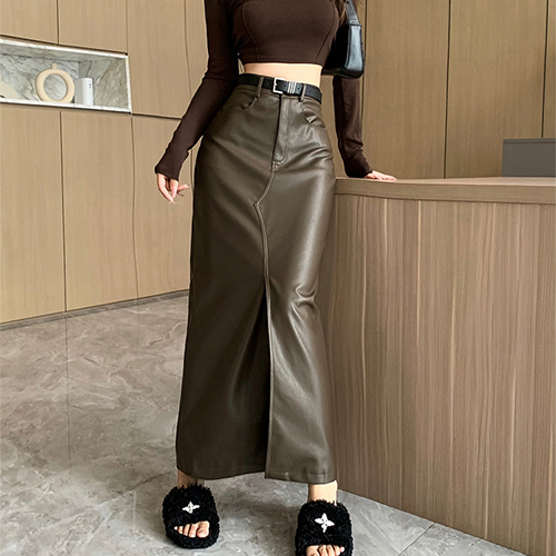 ◈[당일발송] 페이크 레더 벨트 스커트