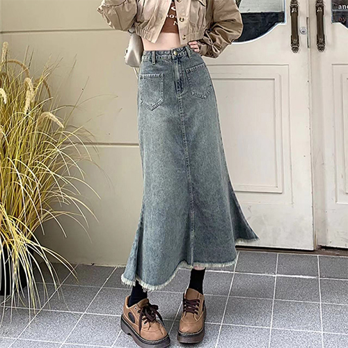 ◈[당일발송] 빈티지 앞포켓 머메이드 데님 스커트