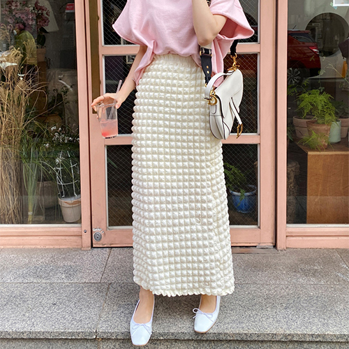 ◈[당일발송] 스퀘어 퍼프 롱 스커트