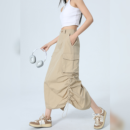 하이웨스트 옆셔링 카고 스커트