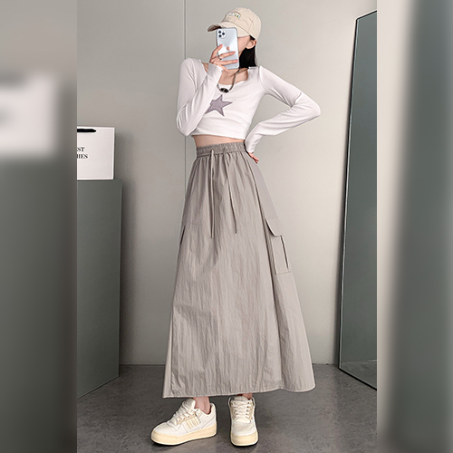 빅포켓 카고 밴딩 롱 스커트