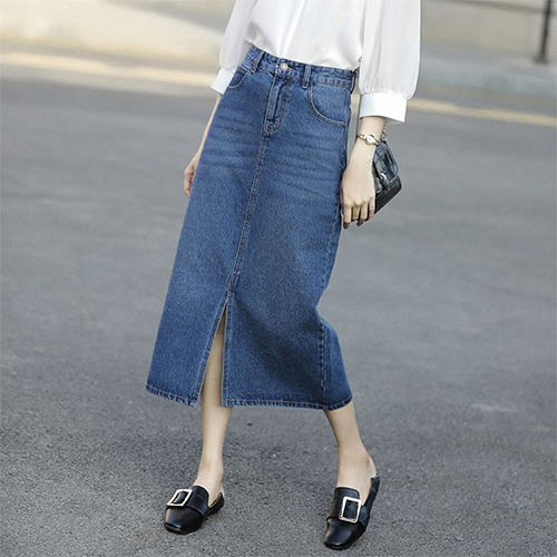 ◈[당일발송] 앞트임 하이웨스트 데님 스커트