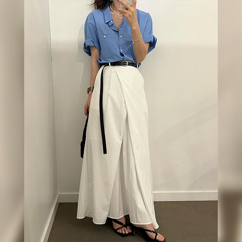 유니크 사선 랩 롱 스커트