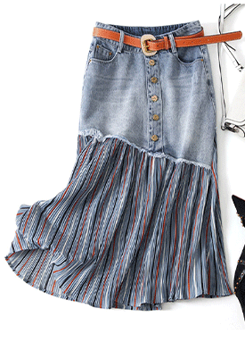 보헤미안 유니크 데님 스커트