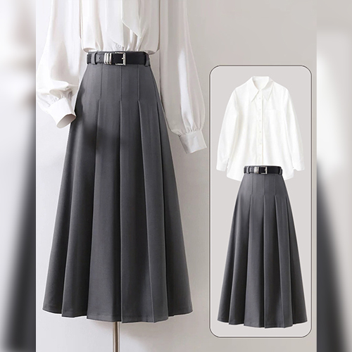 핀턱 플리츠 벨티드 스커트