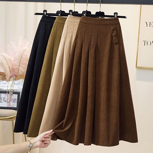 [당일발송] 코듀로이 옆버튼 핀턱 스커트