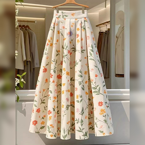 플라워 핀턱 A라인 스커트