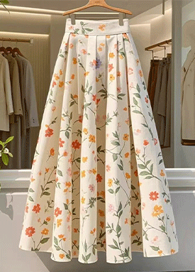 플라워 핀턱 A라인 스커트