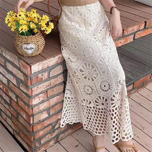 ◈[당일발송] 크로셰 펀칭 A라인 밴딩 스커트