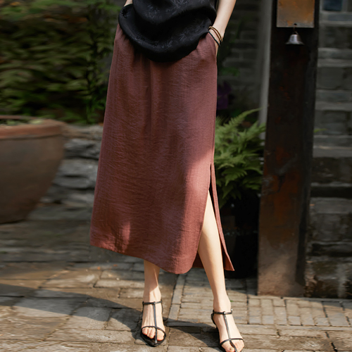 .내추럴 슬릿 밴딩 롱 스커트