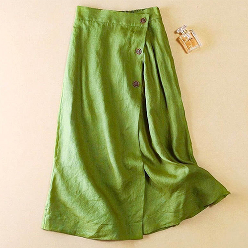 ◈[당일발송] 린넨 감성 뒷밴딩 버튼 랩 스커트