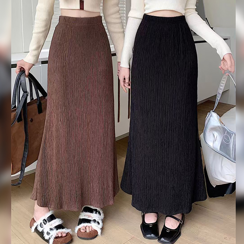 플리츠 롱 H라인 스커트