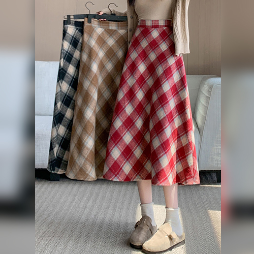 ◈[당일발송] 체크 플레어 밴딩 롱 스커트