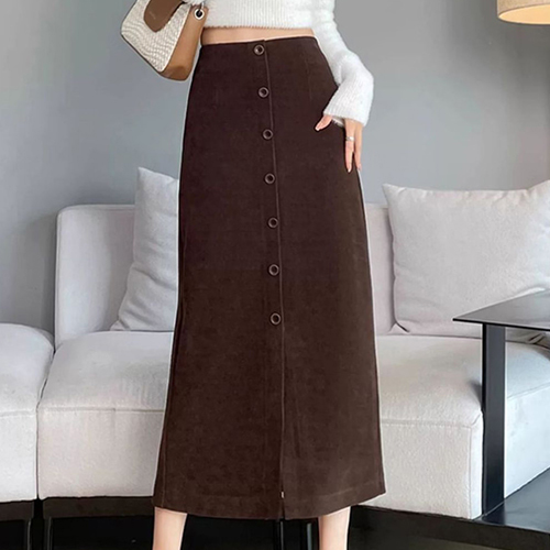 프론트 버튼 기모 H라인 스커트
