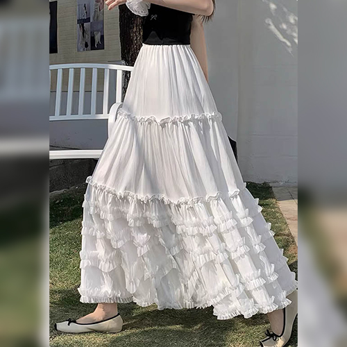러블리 프릴 레이어 롱 스커트