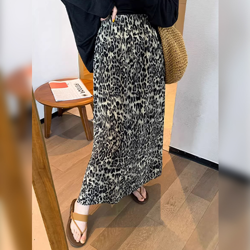 ◈[당일발송] 레오파드 릴렉스 밴딩 롱 스커트