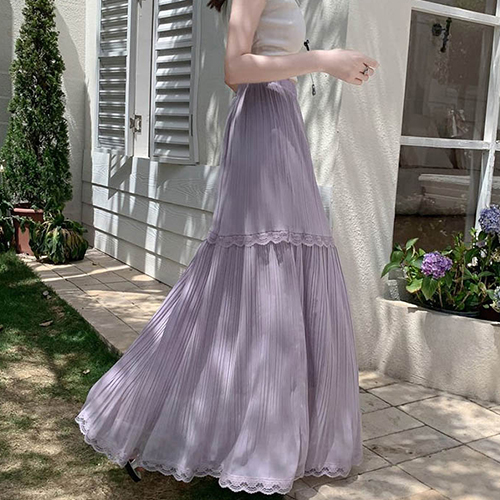 페미닌 티어드 플리츠 롱 스커트