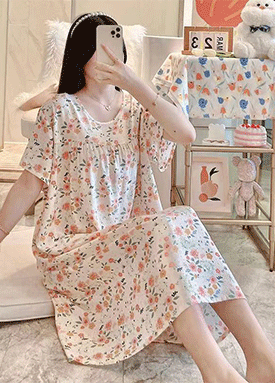 화사한 패턴 루즈핏 A라인 원피스 파자마