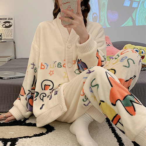 극세사 캐릭터 패턴 긴팔 파마자 세트