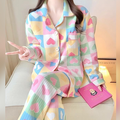 ◈[당일발송] 파스텔 하트 패턴 파자마 세트