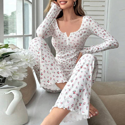 잔꽃 골지 파자마 상하의 세트