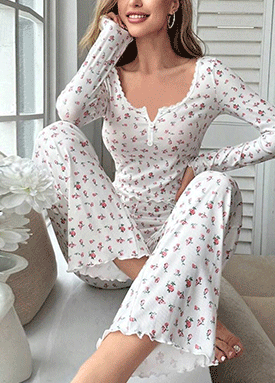 잔꽃 골지 파자마 상하의 세트