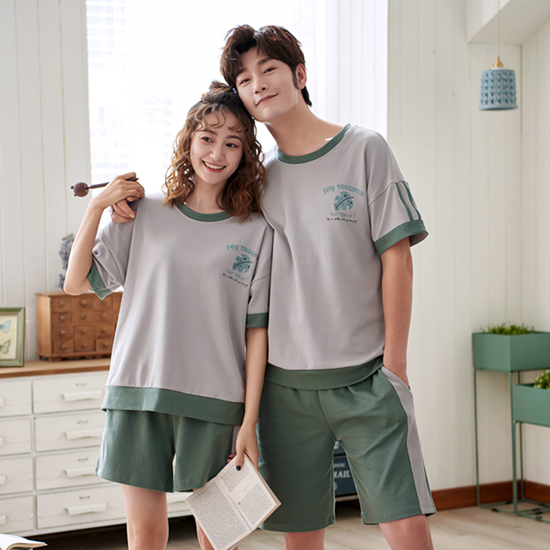 라인 배색 커플 홈웨어 세트