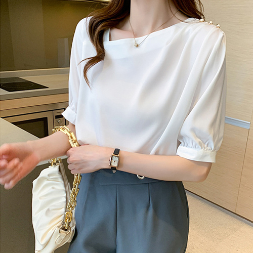 어깨 장식 퍼프 소매 블라우스 [BL#4189_H]