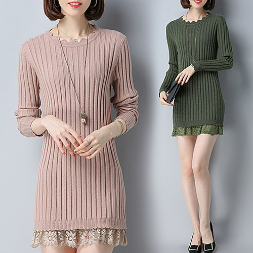 [당일발송]레이스 페미닌 골지 롱 니트