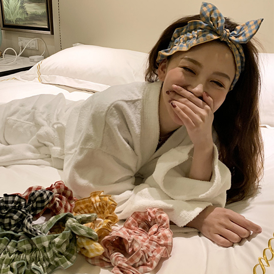 체크 리본 헤어밴드 