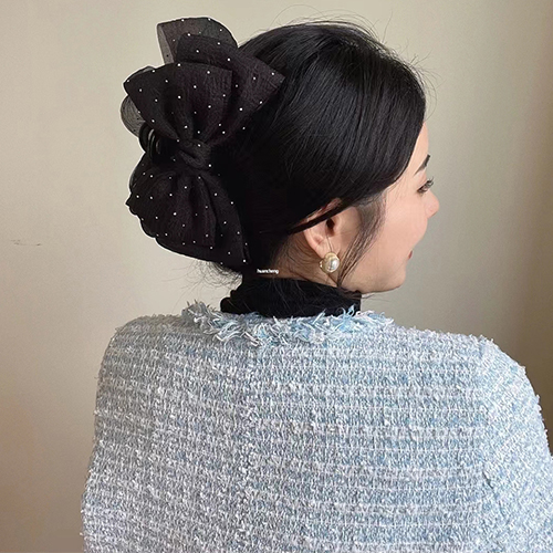 [당일발송] 블랙 리본 프릴 큐빅 헤어집게핀