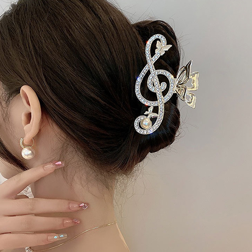 음표 큐빅 진주 헤어집게핀