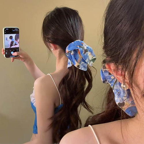 ◈[당일발송] 사각 꽃무늬 패턴 헤어끈